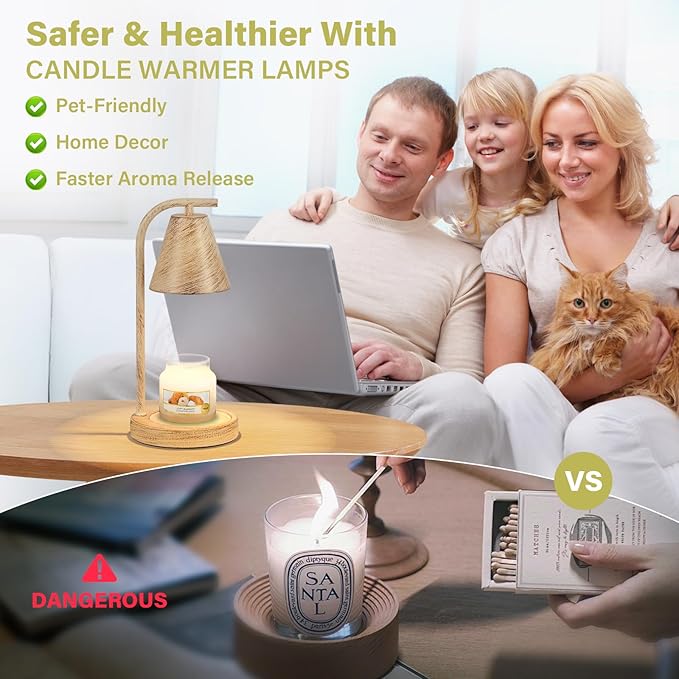 Oak Candle Warmer Lamp with Timer and Dimmer Farmhouse Electric Candle Lamps Warmer for Jar Candles Housewarming Gifts New Home Decor Gifts for Women