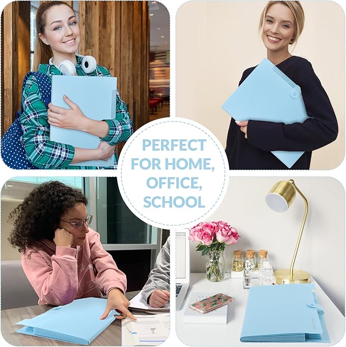 SKYDUE Expanding File Folder with 5 Pockets, Accordion File Organizer,Portable Receipt Paper Documents Organizer,Letter Size Filing Folder School Office Supplies,Lightblue