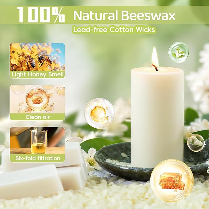 Beeswax Pillar Candles,86 Hours Long Burning Pure Off-White Beeswax Candles,Unscented Bees Wax Candles for Home,Prayer,Dripless Smokeless Organic 100% Beeswax Candles Bulk 2x4in-2pack