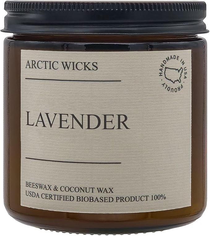 Arctic Wicks Handcrafted Candles | Non Toxic Coconut Beeswax Candles 16oz Double Wick | 100% USDA Certified Biobased, Handmade, Premium Waxes, Non-Toxic (Lavender, 16oz Amber Jar)
