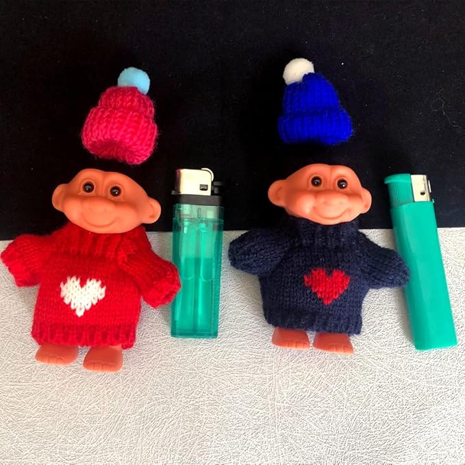 2 Pack Cute Troll Dolls Lighter Case Holder Silicone Funny Mini Dolls Lighter Pouch Sleeve with Sweater &Hat for Regular Lighter (Lighter not Included) (Dark Blue & red)