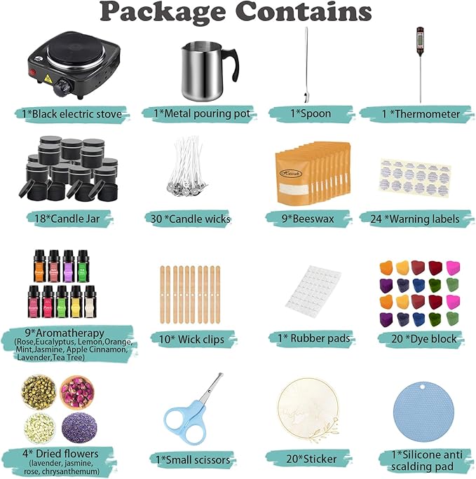 Haccah Complete Candle Making Kit with Wax Melter,Candle Making Supplies,DIY Arts&Crafts Kits Gift for Kids,Beginners,Adults,Including Soy Wax, Electronic Stove,Wicks,Rich Scents, Etc.
