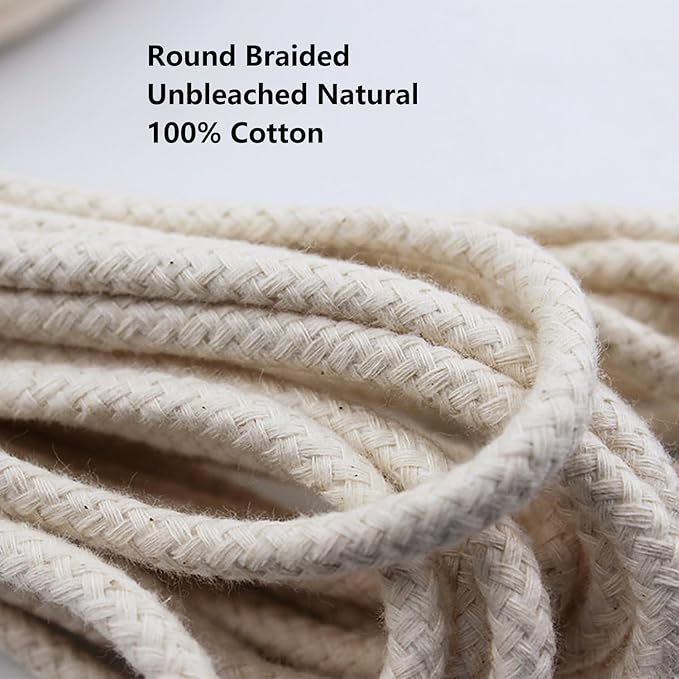 Candle Wick 10 ft Cotton Oil Lamp Wicks 1/4 inch Round 6mm 250 Ply Solid Braided Wicks for Kerosene Lamps, Self-Watering Planters, and Oil Candle Lantern