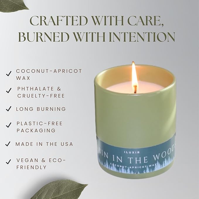 Cabin in The Woods Fall Scented Candles – Handcrafted Fraser Fir Candle with Coconut Wax, Amber and Cedar Scented, Woodsy, Phthalate-Free Autumn Candle for Home Decor (13 oz.)