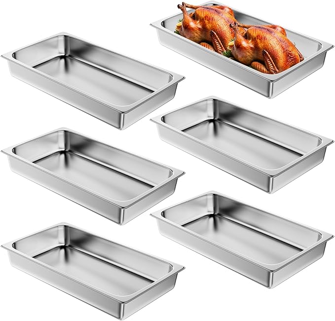 Steam Table Pan Hotel Pans: Full Size 6 Pack 4 Inch Deep Stainless Steel Hotel Pan for Food - Commercial Catering Pan for Hotel Restaurant Buffet Party Supplies