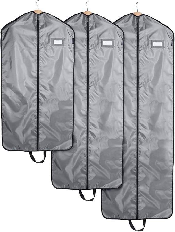 Covermates Keepsakes Garment Bag Set for Closet Storage and Travel – Breathable Suit and Dress Bags with ID Window and Carrying Handles – Heavy-Duty Hanging Wardrobe Protection Set, Grey