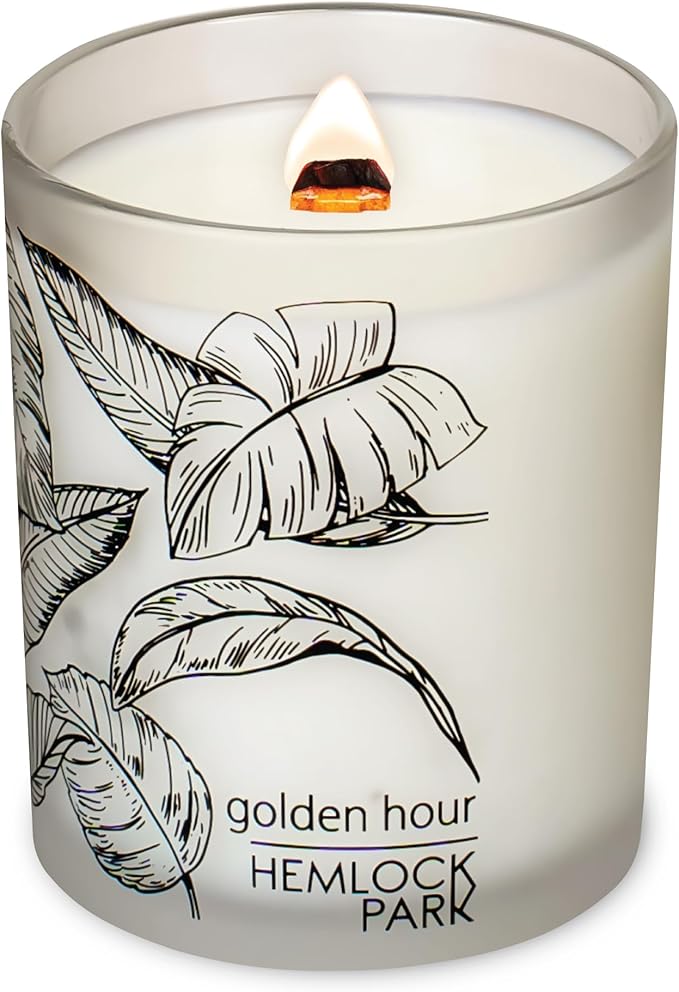 Hemlock Park Frosted Jar Wood Wick Candle Handcrafted with Natural Coconut Wax (Standard 7.2 oz, Golden Hour)