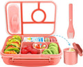 Kids & Adult Bento Lunch Box - 5 Compartment Lunch Containers, Sauce Vontainers, Microwave, Dishwasher & Freezer Safe (Pink)