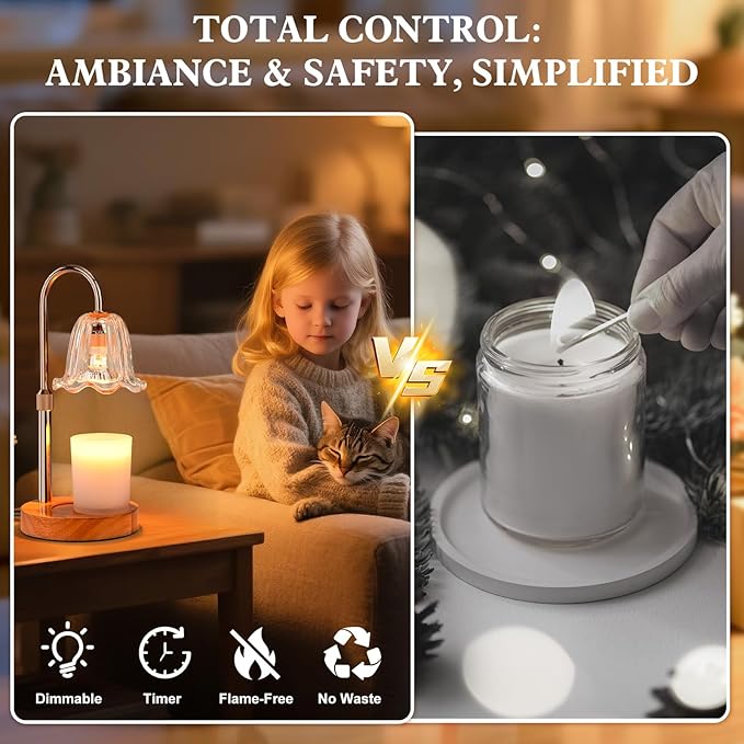 Candle Warmer Lamp Electric Timer: Dimmable Candles Warming Lamps - Height Adjustable Burner Jar - No Flame Scented Melts Wax - All Candle Jars Home Decor Table Light
