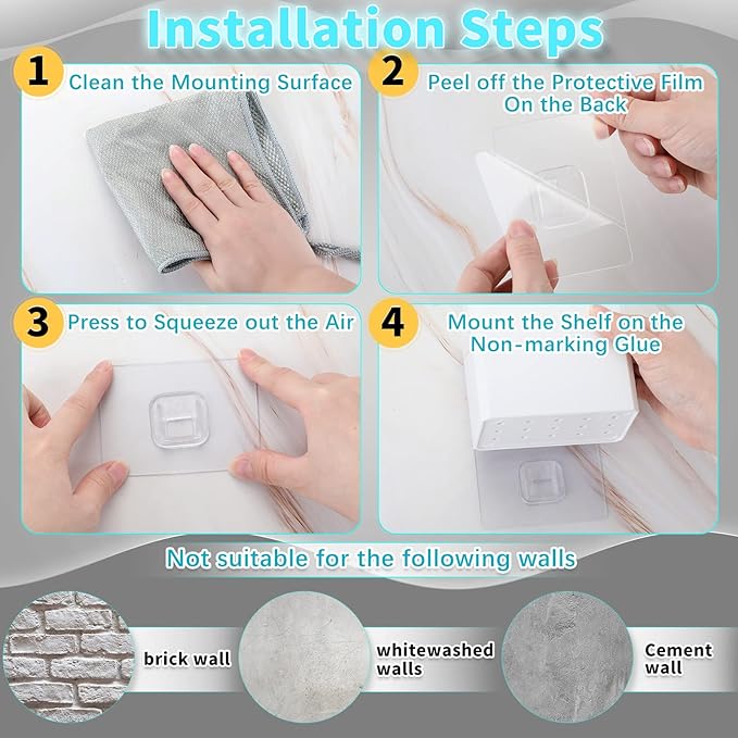 Suclain 8 Pcs Wall Mounted Organizer Non-Drilling Adhesive Floating Shelf White Wall Bin Organizer Hanging Storage Containers for Bedroom Bathroom Kitchen Office