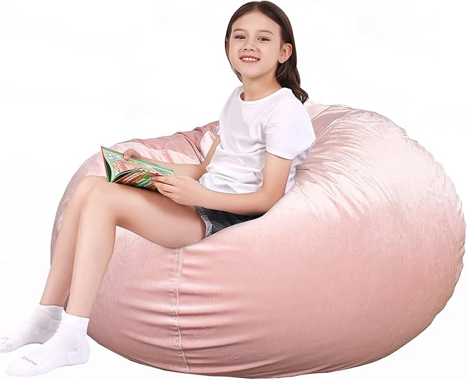 Lukeight Stuffed Animals Storage Bean Bag Chair Cover Only (Ships Empty, No Filling) - Velvet YKK Zipper Beanbag Cover for Toddlers and Kids, Washable Plush Toy Organizer, Large 27" D x 16" H