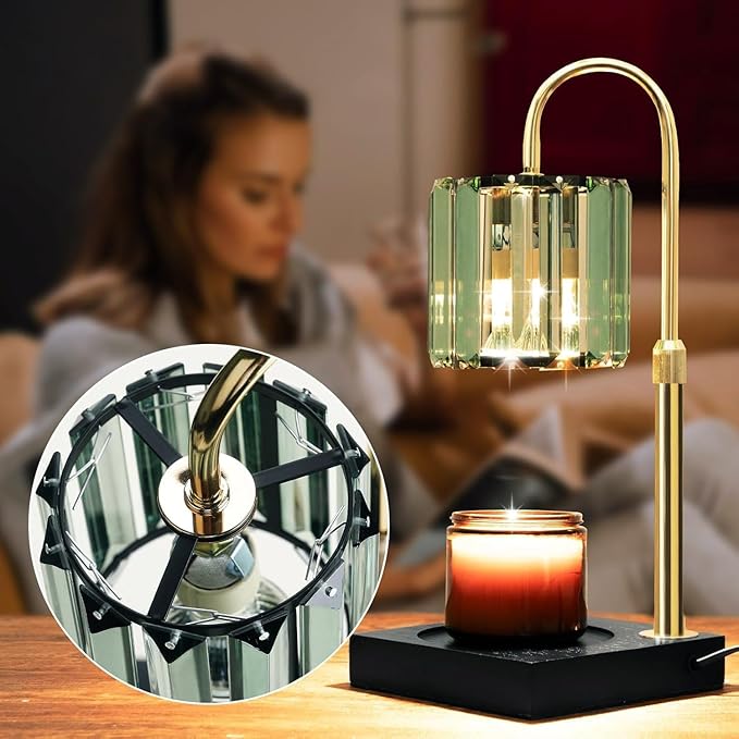Yuichoy Candle Warmer Lamp Green with Timer, Dimmable Electric Candle Wamer Adjustable Height, Gifts for Women Mom, Glass Modern Candles Melter Lamp