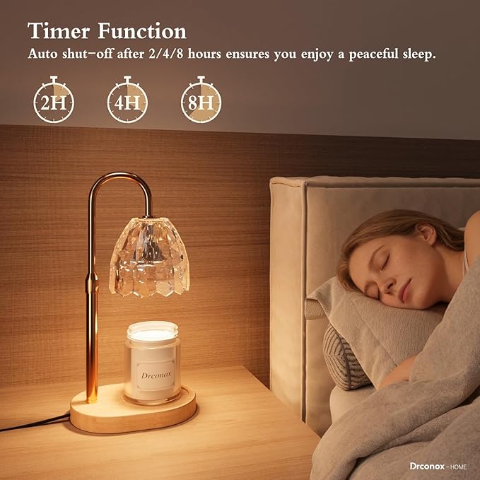 Candle Warmer Lamp with Timer Dimmable, Adjustable Height Wax Melt Warmer for Jar Candles, Birthday Gifts for Women, House Warming Gifts New Home Decor with 2 Bulbs, Clear