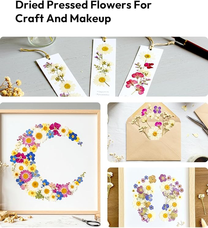 Dried Flowers, Resiners 100Pcs Pressed Flowers for Craft Whtie Real Natural Dried Flowers Dry Leaves Kit for DIY Making Crafts Resin Soap Candle Scrapbook Supplies Card Making Jewelry