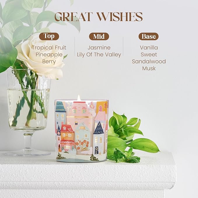M&SENSE Jasmine Tropical Fruit Sandalwood Vanilla Scent Soy Wax Scented Candles - 10.2 oz | Natural Fragrance for Home & Book Candle| for Housewarming, Hostess Gifts,Thank You Gifts
