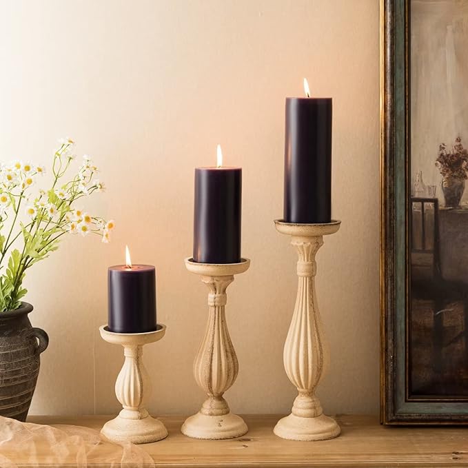 MOZEAL 3" x 4" Hand-Poured Unscented Candle,Dripless Pillar Candle Set of 3,Long Clean Burning,Approx 72 Hours Burn Time,Rustic Country Style,Wedding,Dinner,Christmas and Home Decor,Dark Purple