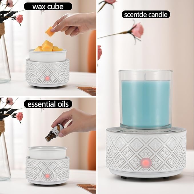 mocosa Wax Melt Warmer for Scented Wax,3-in-1Ceramic Wax Warmer Fragrances Candle Oils, Home Fragrance Burner,Electric Candle Warmer for Mom Women(White)