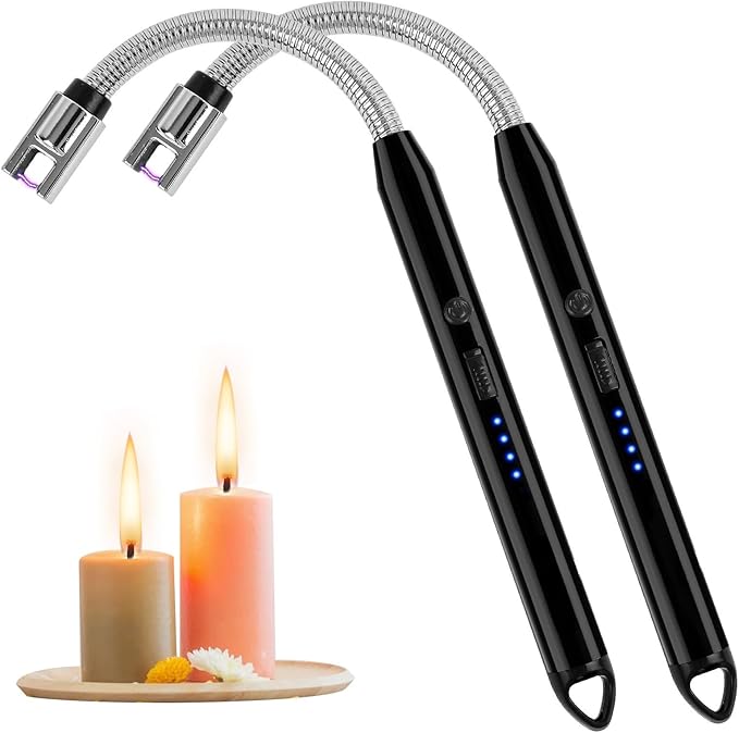 2 Pack Electric Candle Lighters – USB Rechargeable Plasma Arc, Windproof Flameless with Flexible Neck for Candles, Fireplace, BBQ, Camping