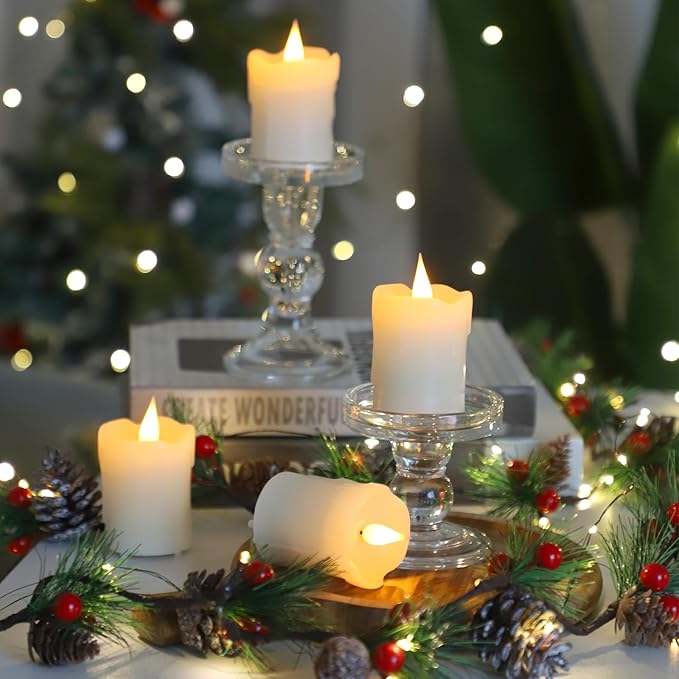 Lezonic Rechargeable Votive Flameless Battery Operated Candles with Remote Timer USB Cable, Pack of 4(D:2" X H:3") LED Ivory White Flickering Wax Candles with 3D Flame