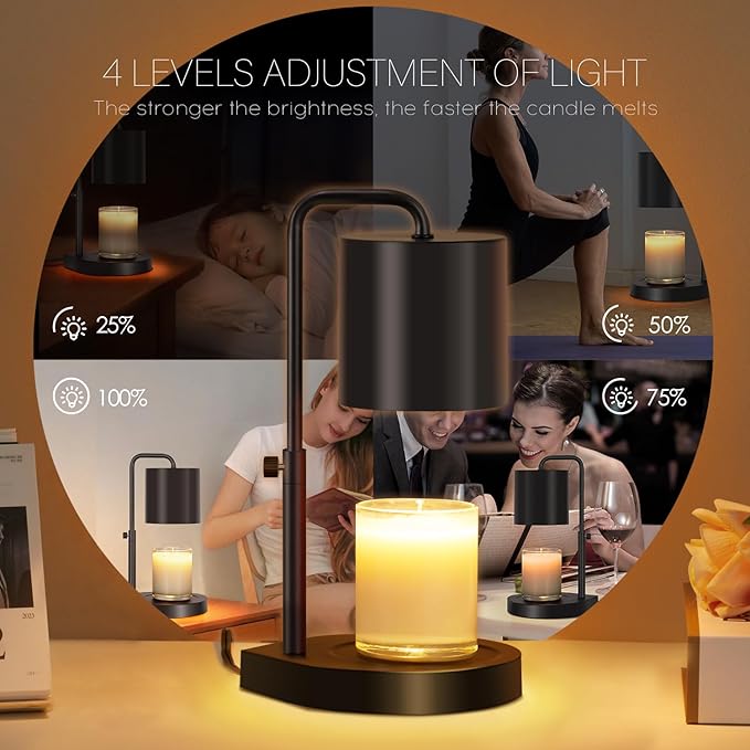 zukakii Candle Warmer Lamp Adjustable Height Dimmable with Timer Large Jar Candles Compatible - No Flame Scented Wax Warmer with 2 Bulbs - Mothers Day Gift - Black