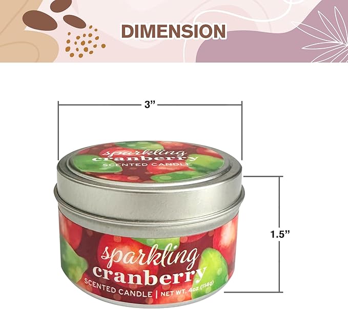 Greenwich Bay Hand-Poured Scented Candle in Decorative Tin – 4 oz/114 g Travel Candle with Lead-Free Wick, Vegetable Wax, Aromatherapy Gift, Single Wick – Made in USA (Sparkling Cranberry)