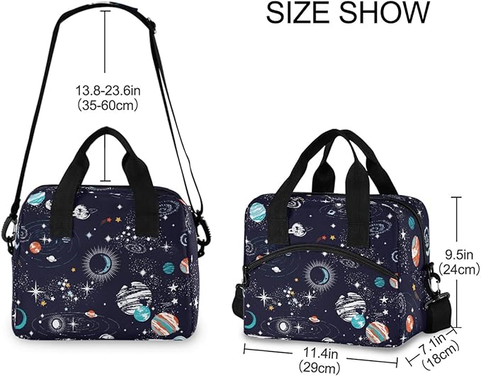 CBBYY Space Universe Lunch Bags for Women Men, Reusable Insulated Lunch Box, Adjustable Shoulder Straps Tote Lunch Bag for Work Picnic School