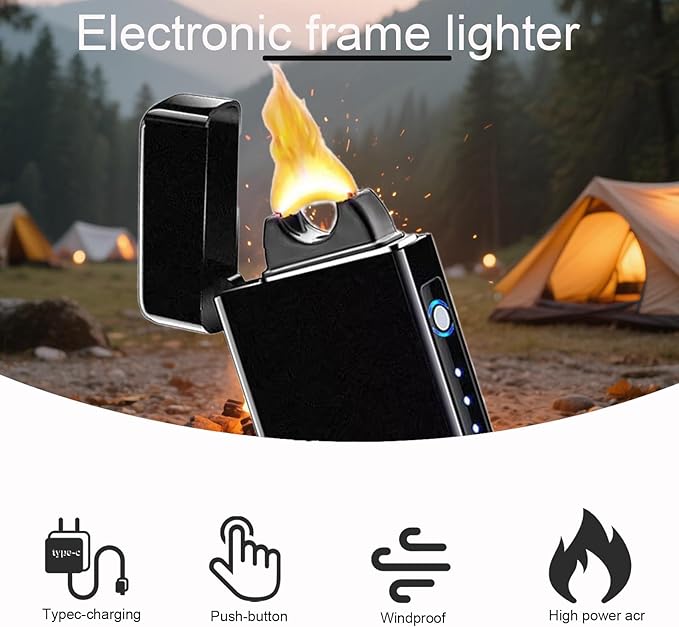 Electric Lighter Plasma Rechargeable with LED Battery Indicator Strong Flame, USB Convenient Charging, Windproof Lighter Outdoor（Black