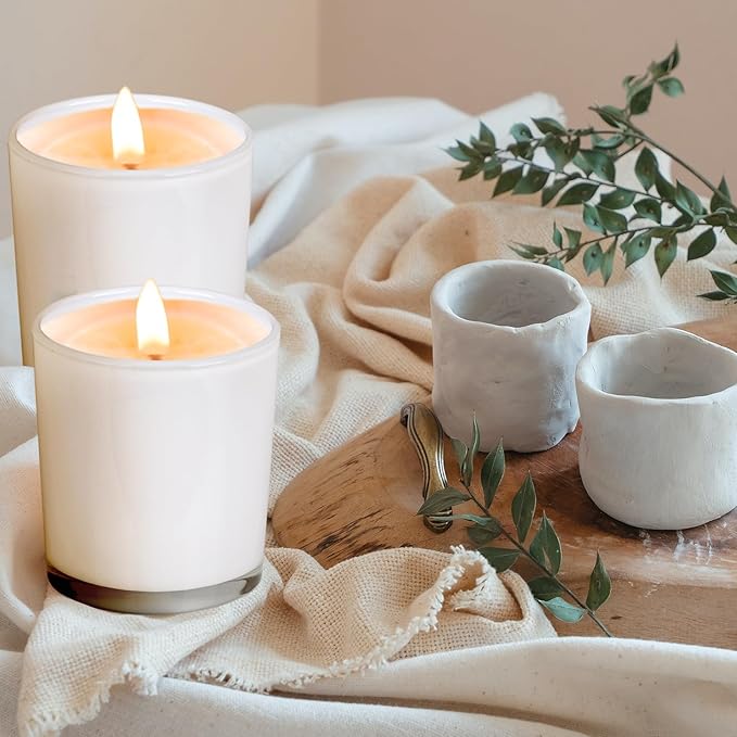 Thick Candle Jars for Making Candles 12 Pcs, 14 OZ Empty Jars with Wood Lids for Candle Making, Sample Container, Inner White