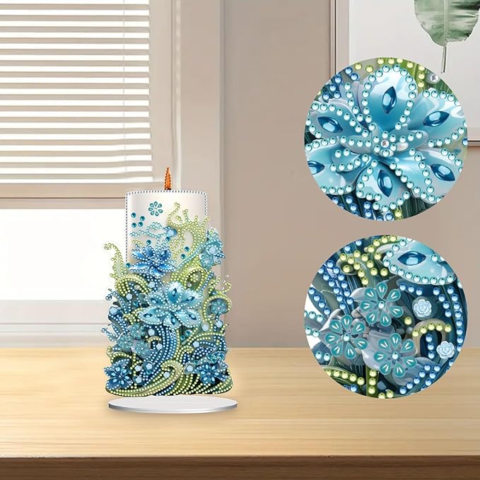 5D Diamond Art Candle Ornaments Kits, DIY Christmas Flower Candle Diamond Art Painting Desktop Ornament, Special Shaped Crystal Diamond Art Painting Tabletop Home Office Decor-2PCS-A