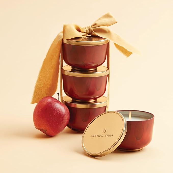 Thymes Scented Candles for Women & Men – Tin with Lid – Luxury Home Decor – Apple Candles with Notes of Crushed Clove, Cardamom, Bourbon & Malted Rum (Simmered Cider, 6.5 oz) (Pack of 2)