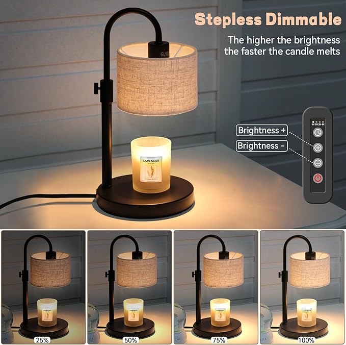 FINCMY Candle Warmer Lamp with Timer, Dimmable Candle Wax Warmer Candle Lamp Warmer with 2 Bulbs, House Warming Gifts Birthday Gifts for Women Bedroom Home Decor (Linen-Upgraded)