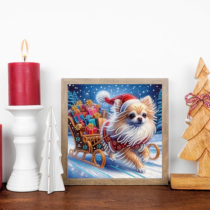 Christmas Dog 5D Special Shape Diamond Art Kits for Beginners, Christmas Winter Theme Diamonds Painting Kits for Adults,DIY Crystal Rhinestones Diamond Paintings for Home Wall Decor 12×12Inch
