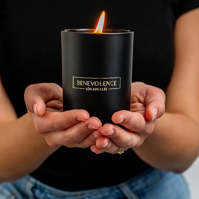 Benevolence LA Santal Scented Candle | Soy Christmas Candles, Black Candle for Home | Holiday Candles Gifts for Women and Men | Home Fragrance | Aromatherapy | Bathroom Freshener | 10oz