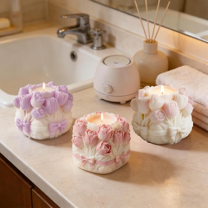 Candle Mold for Candle Making, 3D Floral Silicone Mold for Resin Casting DIY Plaster Polymer Clay Home Decoration (Tulip Flower)