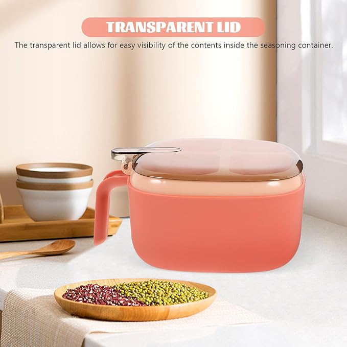 Pink Spice Box with 4 Compartments, Reusable Plastic Condiment Container with Lid, Compact Desktop Seasoning Storage for Kitchen Salt Sugar Pepper