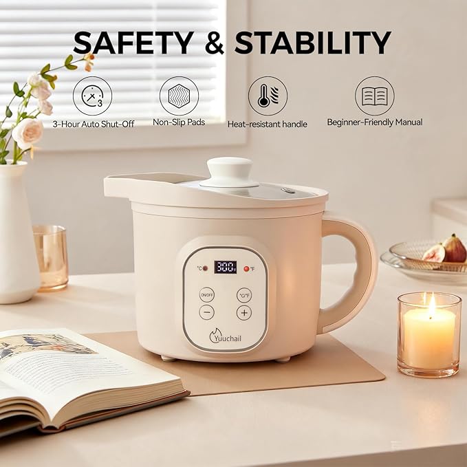 Yuuchail 1.6QTs Electric Wax Melter with Digital Display, Precise Temp Control 90–300°F, 3-Hour Auto Shut-Off & Non-Stick Coating, Wax Melting Pot for DIY Candle Making, Soap Making, Wax Crafts