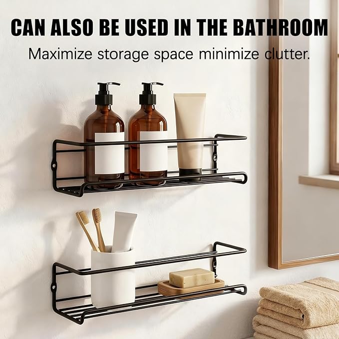Carbon Steel Wall-Mounted Kitchen Spice Rack,Wall-Mounted Spice Rack Heavy-Duty Space-Saving Organizer with Adhesive or Screw Mountable, for Cabinet Doors, Pantry Walls (2Pcs Silver)