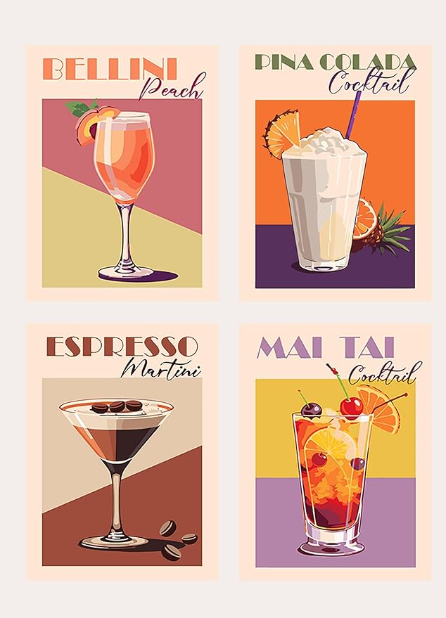 DIY 4 Pack Cocktail Paint by Numbers for Adult