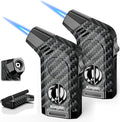 2-Pack All-in-one Torch Lighter with Cutter, Holder, Powerful Jet Flame, Gifts for Men, Windproof Lighters, Refillable Butane Lighter for Candles, Travel