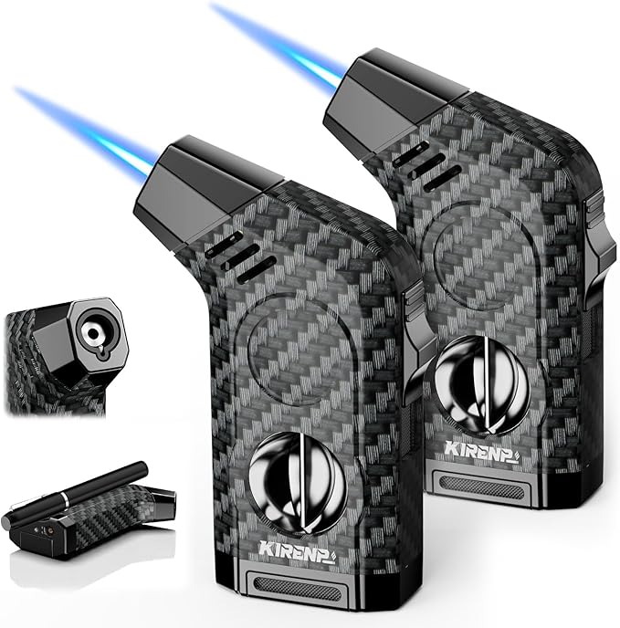 2-Pack All-in-one Torch Lighter with Cutter, Holder, Powerful Jet Flame, Gifts for Men, Windproof Lighters, Refillable Butane Lighter for Candles, Travel