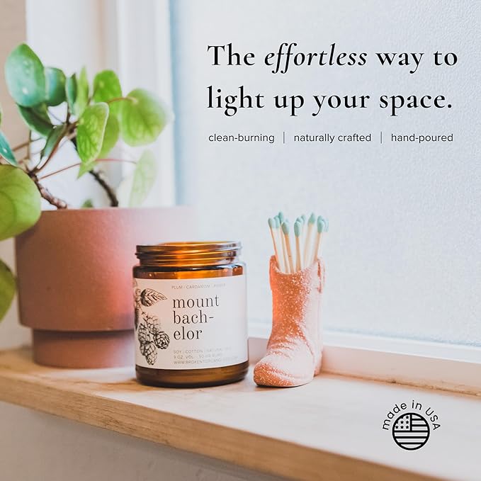 Broken Top Mount Bachelor Pure Soy Candle | 9 oz. | Plum, Cardamom & Amber 50-Hour Burn Time. Natural Cotton Wick, Vegan, No Parabens, No Phthalates