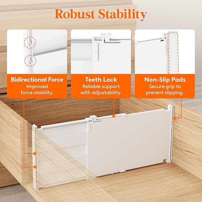 Lifewit 8" Tall 8 Pack Drawer Dividers, 35-56.5cm/13.8-22.2" Expandable Drawer Divider for Clothes, Adjustable Dresser Drawer Organizers, Drawers Separators for Dresser/Bathroom/Closet/Kitchen White