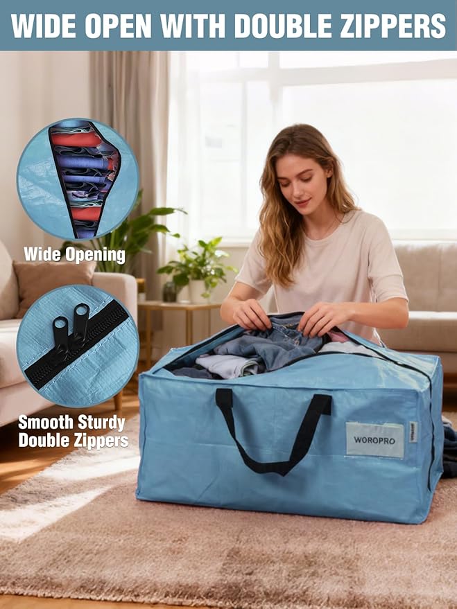 WORKPRO 1 Pack Extra Large Moving Bags with Zippers & Carrying Handles Backpack Straps, Heavy-Duty Storage Tote for Space Saving & Storage, Alternative to Moving Box (Dusty Blue)