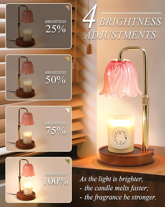 Funslive Flower Candle Warmer Lamp with Timer Dimmable, Candle Warming Light Height Adjustable, Birthday Gifts for Women, Candles Warmer Light for Jar Candles, House Warming Gifts New Home Decor