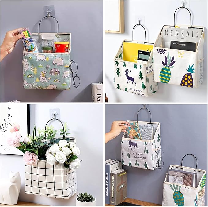 Fantasyon Wall Hanging Storage Bag, Waterproof Over The Door Closet Organizer Hanging Pocket Linen Cotton Organizer Box Containers for Bedroom, Bathroom (Black)