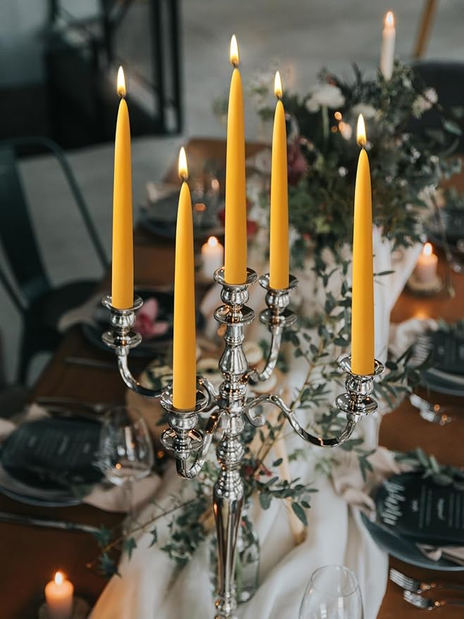 10inch Beeswax Taper Candles 12 Pack Natural Pure Beeswax Candlesticks Smokeless 10 Hour Long Burning Time Tapered Beeswax Candle Sticks Bees Wax Candle for Home Prayer