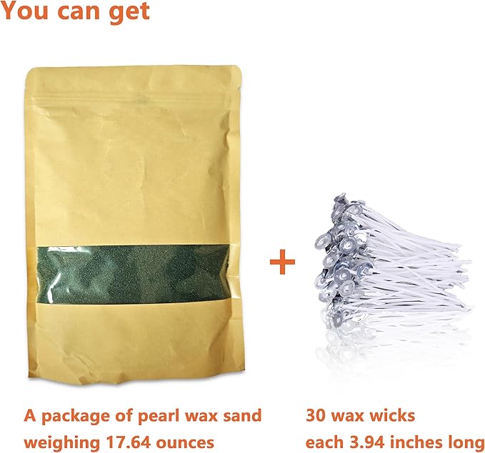 DRMAISON Pearled Candle Wax Sand DIY Kit - 17.6 oz, Dark Green, Non-Toxic&Smoke-Free, Refillable with 30 Wicks, Long-Lasting Flame, Highly Customizable for Wedding, Party&Holiday Decor
