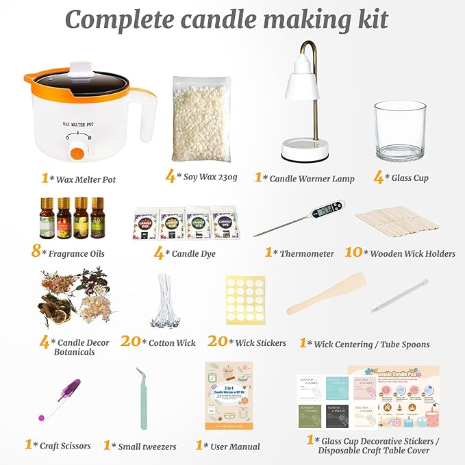 Candle Making Kit with Warmer Lamp & Wax Melter, Complete DIY Candle Making Kit for Adults & Beginners, Craft Your Signature Scent Style with All-In-One Supplies, Ideal for Home Relaxation, Gifting