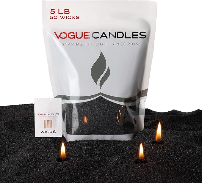 Vogue Candles Black Pearled Candle Sand Wax (5 LB) – Mother’s Day Candle Kit with 50 Cotton Wicks for DIY Home Lighting – Plant-Based & Reusable Wax Granules Refill for Clean Burning & Custom Vessels