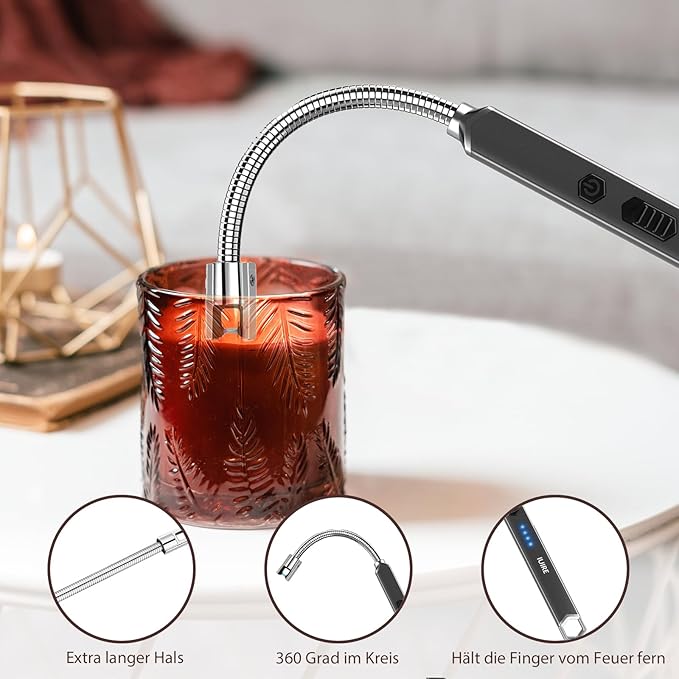 Electric Candle Lighter USB C Rechargeable Plasma Arc Lighters with 360° Flexible Neck Windproof for Deep Candles, Gas Stove, Camping Grill & Fireworks (Black*2)